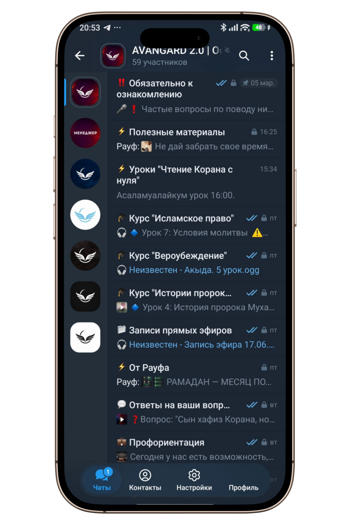 Скриншот наполнения AVANGARD в телефоне